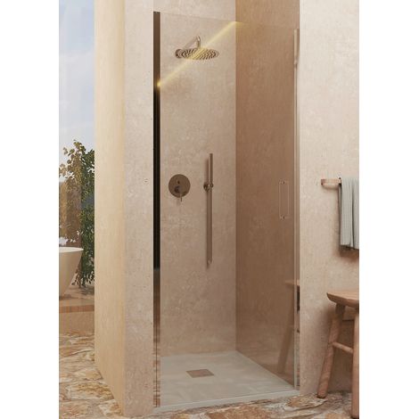 Mampara de ducha puerta ABATIBLE - Reversible - Sin perfil inferior - Cristal transparente templado 6 mm antical - CROMO - Ancho 80-83 cm - H 195 cm (1/5)