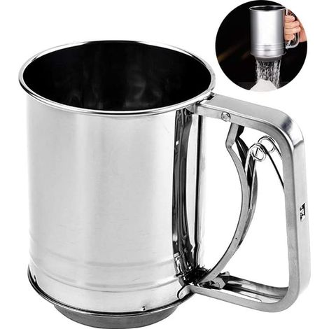 Tamis À Farine - Tamis Double Couche En Acier Inoxydable 3 Tasses - Design À Pression Manuelle - 1 Pièce (1/5)