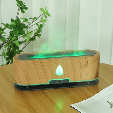 Lampe à effet flamme creuse, humidificateur, diffuseur d'arômes à lumière d'ambiance 7 couleurs, imitation bois, usage domestique, 100-240 V, norme européenne. (1/5)