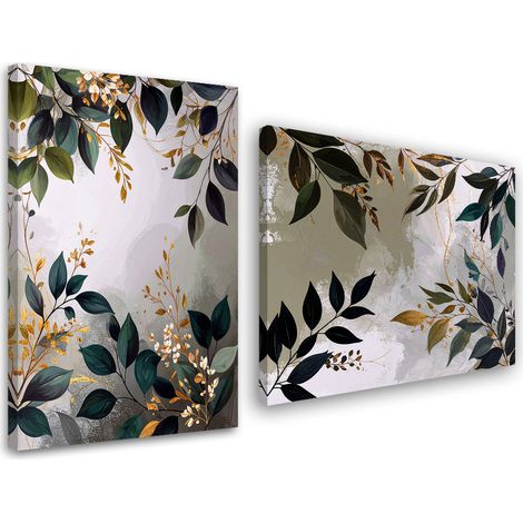 Set de tableaux sur toile  Feuilles vertes plantes nature 2 x 20x30
