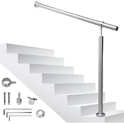 SWANEW Rampe d'escalier Main Courante pour Escalier Extérieu intérieur extérieur entrée Maison Fixation Mur Angle réglable Matériel Montage Inclu 150cm