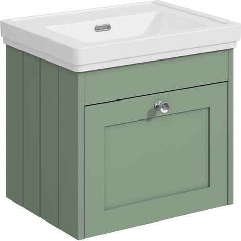 Balterley Butterton 500mm Wall Hung 1 Drawer Unit with Classic Basin No Tap Hole - Satin Green