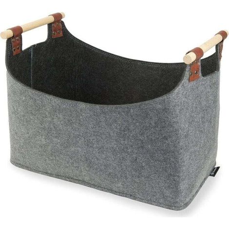Panier à Bûches, Grande Panier en Feutre Buche avec 2 Poignées Panier de Rangement Bûches Pliable Sac à Bûches en Feutre pour Bois de Cheminée, Bois, Journaux, Jouet(gris foncé)