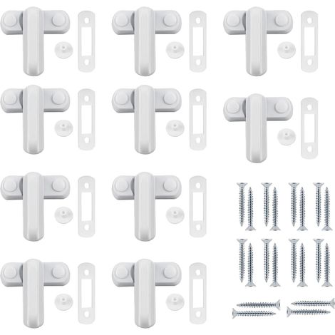 Sash Jammer Serrure de Fenêtre Supplementaire,10 Serrures de Porte Fenêtre Bloquer en Alliage d'Aluminium avec vis,d'Enfant, Blanc (1/5)
