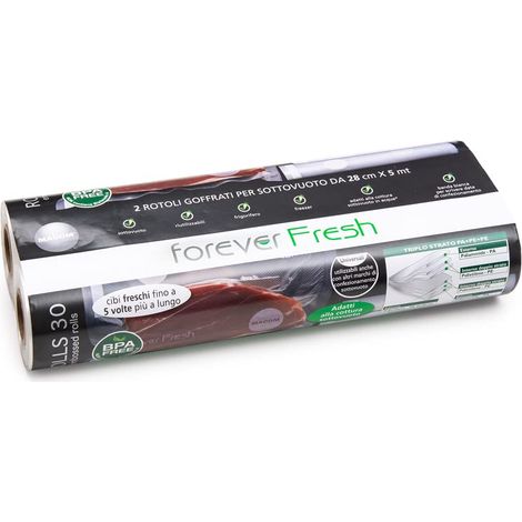 MACOM, Confezione 2 Rotoli Goffrati 28 cm x 5 m per la Conservazione Sottovuoto Alimenti e Cottura, Forever Fresh 710C, Rolls 30 (1/5)