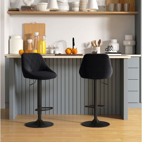 MEUBLIV Lot de 2 tabourets de bar noirs réglables en hauteur, avec dossier (1/5)