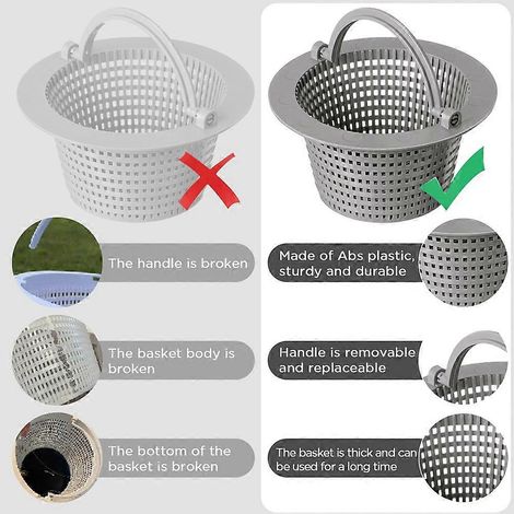 Deux paniers d'écumage de piscine avec poignées pour retirer les feuilles mortes panier de rechange pour filtre de piscine pour le nettoyage de la piscine gris. (1/5)