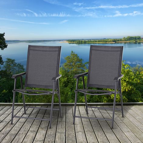 Outsunny Klappstuhl mit Armlehne 2er Set Campingstuhl Angelstuhl Metall Schwarz 58 x 64 x 94 cm
