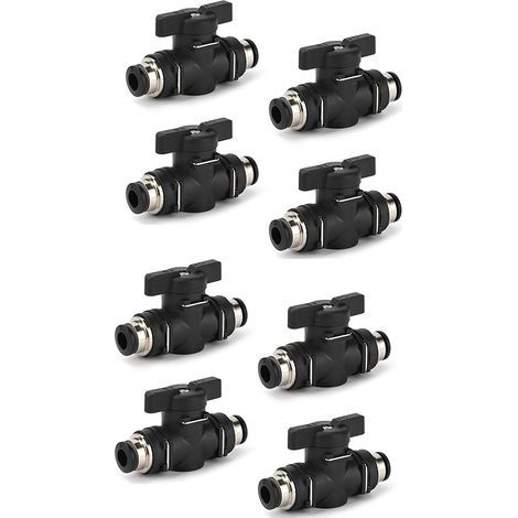 Lot de 8 connecteurs pneumatiques pour robinet à boisseau sphérique - 6 mm - Noir - Pour tuyaux à air comprimé (1/5)