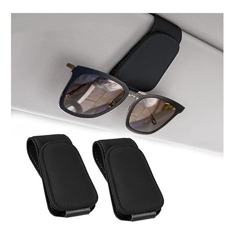 BRAVIX Lot de 2 Porte Lunettes pour Voiture magnétiques en Cuir pour visière de Voiture, Porte Lunettes Voiture Clip de Carte de Ticket (Noir) (1/4)