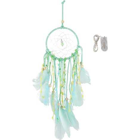 Guirlande lumineuse murale décorative faite main avec plumes, cadeau pour chambre ou salon (vert) (1/5)