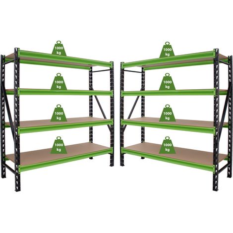 2x Industrieregal Milo 200x190x60 cm steckbar, erweiterbar 4 Ebenen 4 Tonnen Schwerlastregal Regal (1/5)