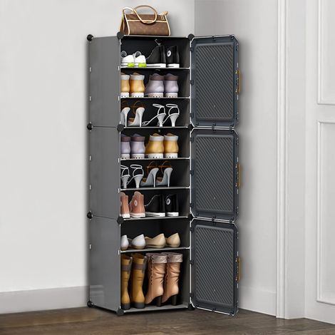 Dark Grey Twill Door Simple Eight-layer Shoe Cabinet for Home Entrance 44cm W x 32cm D x 141cm H (1/5)