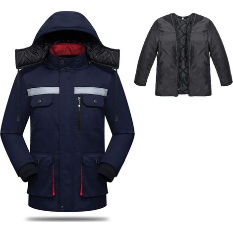 Parka de travail imperméable, rembourrée et à capuche pour homme, haute visibilité, avec capuche et marquage fluorescent. (1/5)