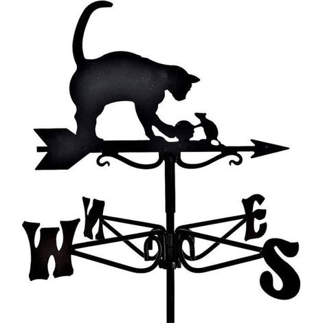 Wetterfahne aus Metall, Katzen- und Mausmotiv, moderner minimalistischer Stil, 35 x 50 cm, schwarz, Außendekoration für Garten oder Haus (1/5)