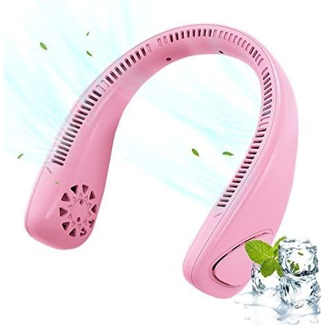Ventilateur De Cou Portable Usb, Ventilateur Cou Sport, Ventilateur Tour De Cou Hand Fan, Ventilateur Silencieux Sans Pale Sans Fil, Ventilateur Visage Rechargeable Petit Batterie Rechargeable (Rose) (1/5)