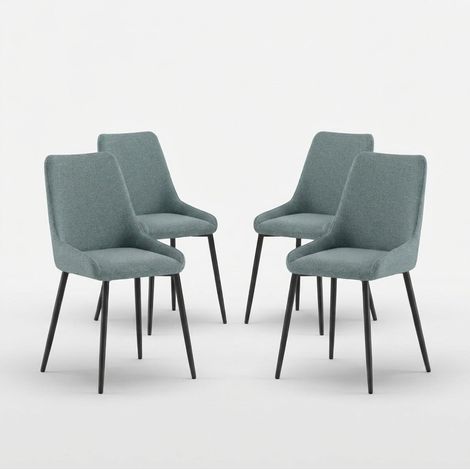 Lot de 4 chaises rembourrées en microfibre avec pieds en métal Artemis - Turquoise (1/5)