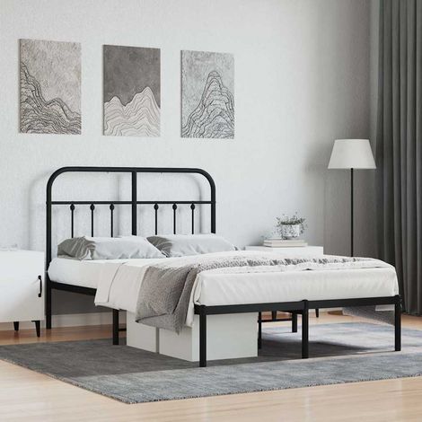 Cadre de lit métal sans matelas avec tête de lit noir 120x200cm (1/5)