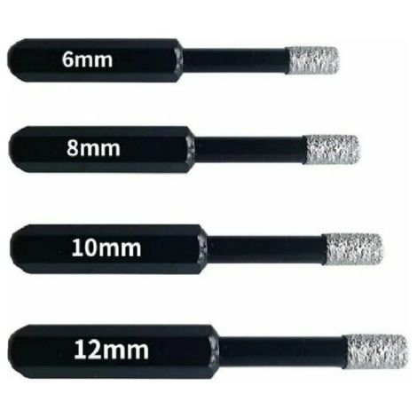 Forets Diamant Professionnels pour Carrelage, Céramique, Verre et Pierre - Coffret de 4 Mèches Diamantées (6mm, 8mm, 10mm, 12mm) - Scies-Cloches pour Grès Cérame et Tuiles