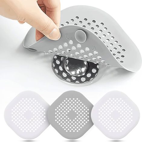 Filtre pliable en silicone, récupérateur de cheveux pour bonde salle de bain cuisine, avec ventouses, facile installation nettoyage (1/5)