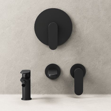Set Miscelatori Lavabo a Parete Bidet e Doccia Con Piletta Click Clack Nero - Neptune (1/4)