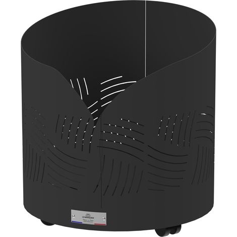 Le Marquier – Range-bûches rond avec roulettes – Acier peint noir – Dimensions L40 P40 H39 cm – Pour bûches jusqu'à 40 cm