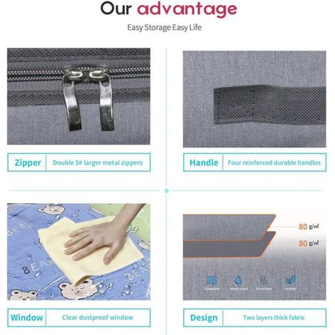 Lot de 2 Sac de Rangement sous Lit, Pliable avec Fenêtre Transparente, 4 Poignées Renforcées pour Couettes et Vêtements (1/5)