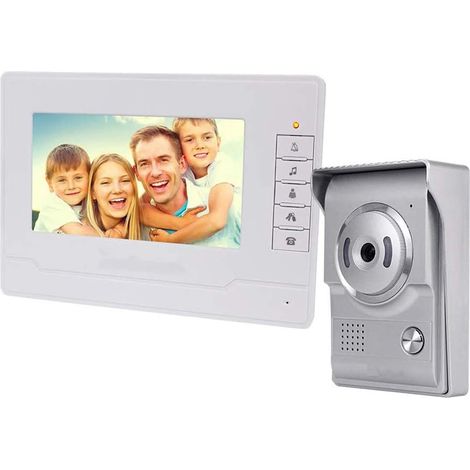 Interphone Vidéo de Porte avec Sonnette pour écran Couleur de 7 Pouces pour Système d'interphone Maison/Département avec Haut-parleur étanche, 1 Caméra 1 Moniteur (1/5)