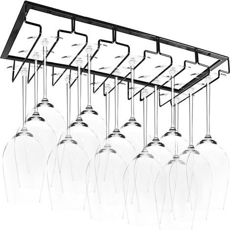 Porte-verres suspendu en fer de haute qualité – Support pour 10-15 verres à vin – Dimensions 60 x 22,5 x 5 cm – Installation facile (1/4)