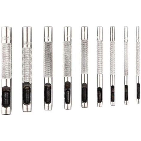 Lot de 9 poinçons creux en acier de 2,5 à 10 mm pour le cuir, pour montres, tissus, ceintures, joints avec sac de rangement