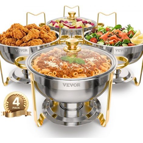 Chauffe-Plat 4PCs 4 - 6 L - Buffet Chauffant Rond Réchaud en (1/5)