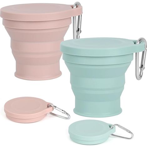 2pcs Tasse en silicone pliable, Gobelets de voyage pliables avec couvercle hermétique, ensemble de gobelets en silicone portables réutilisables pour pique-nique, camping, randonnée, voyage (1/5)