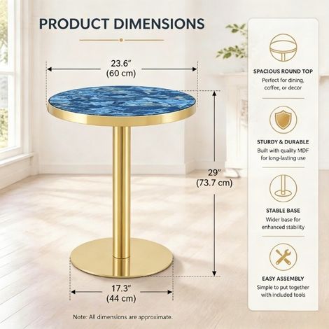 DESMIU Table basse ronde avec 1 plateau, style moderne, pour salon et chambre, en MDF et métal, bleu