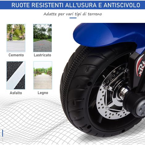 Moto électrique enfant 3-5 ans 6V bleu-noir, vitesse max 3 km/h, charge 25 kg, lumières et sons, dimensions 86 x 42 x 52 cm. (1/5)