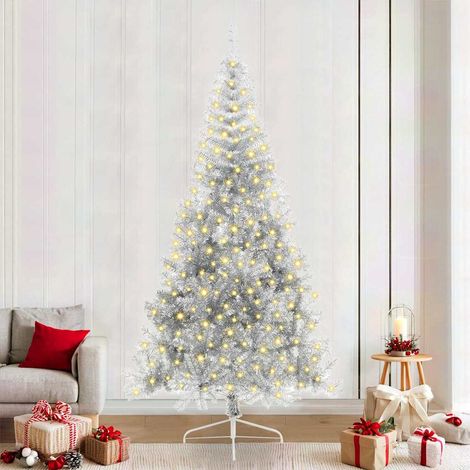 Künstlicher vorbeleuchteter Weihnachtsbaum Silber 240 cm PET (1/5)