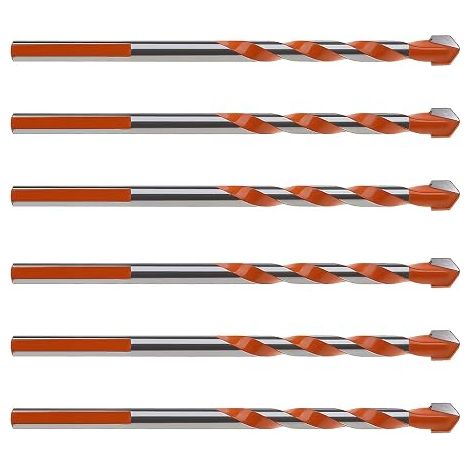 Set di 10 punte da trapano elicoidali multiuso in carburo da 6 mm per piastrelle, ceramica, cemento, marmo, mattoni, vetro, plastica, legno (1/5)