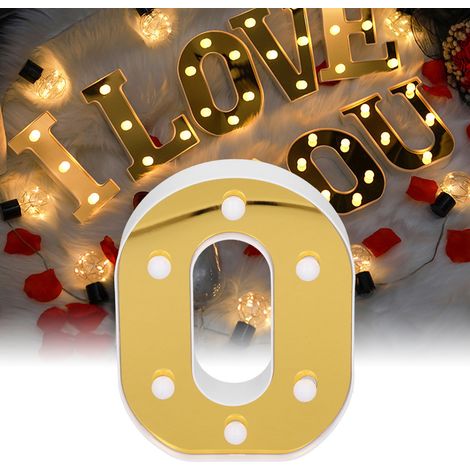 Goldene LED-Buchstabenlampe „O“, beleuchtetes Alphabet für Schlafzimmer, Hochzeit, Geburtstag, Dekoration, warmweiß (1/5)