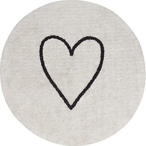 Tapis de Sol en Coton ø 140 cm Motif Coeur Enfant Salon Chambre Beige Heart