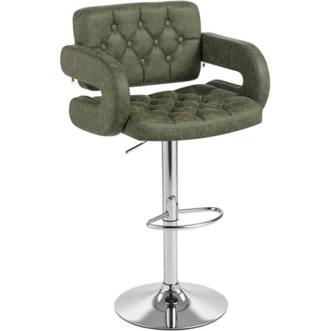 Adjustable Green PU Leather Swivel Bar Stool with Backrest,Armrests,and Footrest for Comfortable Seating