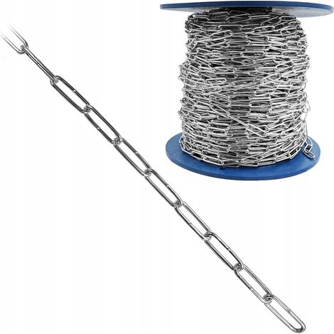 Chaine En Acier Galvanise 4 mm, 80 m, Maillons Longs, Chaine Technique Pour Fixation Et Usage General Hors Levage