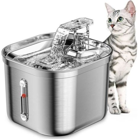Fuente De Agua Para Mascotas - Acero Inoxidable SUS304 - 2 2 L - Silenciosa - Lavable En Lavavajillas - Con Ventana De Nivel - 1 Unidad (1/4)