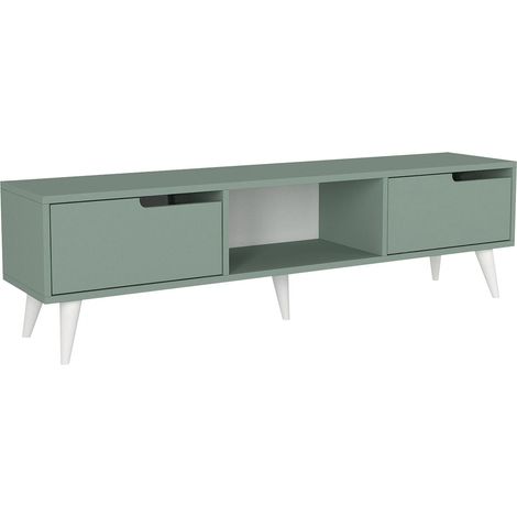Mobile porta TV mensola per soggiorno 160 x 35 x 40 cm verde/bianco 030010073