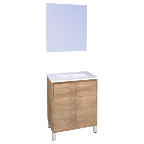 ONDEE - Mueble de baño suspendido BELIS + espejo suspendido- Entregado montado - Fabricado en Europa - Ancho: 60cm - Acabado: MADERA (1/5)