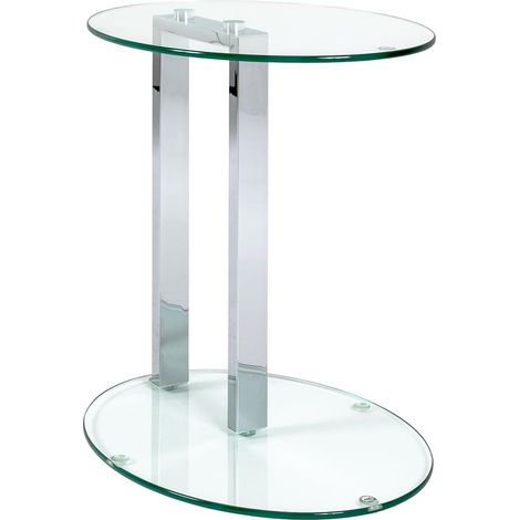 Table d'appoint en métal chromé, Table Basse avec Verre trempé de 8 mm - Dimensions : L 45 x H 50 x P 35 cm Style : Moderne (1/5)