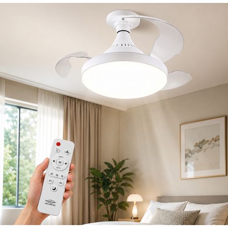 Ventilatore da Soffitto con Luce LED E27 Pale Retrattili Telecomando 4 Velocità e 3 Temperature Colore Dimmerabile (1/5)
