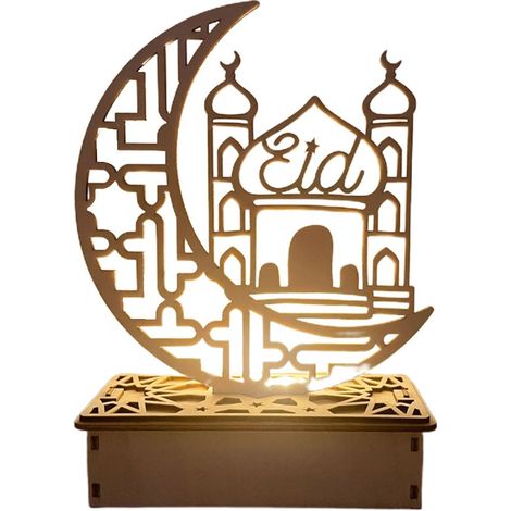 Lampe LED Ramadan en Bois Portable - Décoration de Table Lumineuse pour Aïd et Ramadan, Idéale comme Veilleuse de Fête (1/5)