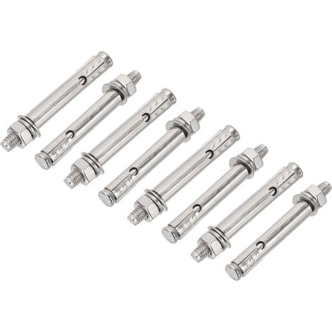 Chevilles d'expansion M6 x 60mm en acier inoxydable 304, 8 pièces Boulon à tête hexagonale externe Manchon allongé pour béton Placoplâtre Projets de construction, Argent (1/5)