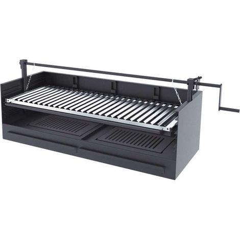 Barbecue a carbonella e legna Griglia in acciaio inox da 100 cm - Con alzata - Libera installazione / Incasso