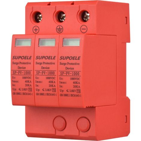Parafoudre DC 1000V 3P 40KA - Protecteur Photovoltaïque PV Anti-Foudre, Installation Rail DIN - pour Systèmes Solaires (1/4)