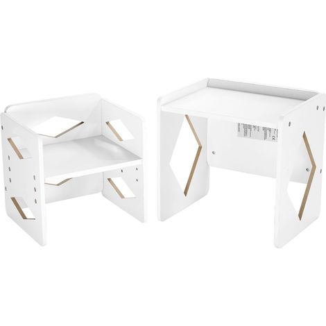 Ensemble table et chaise Montessori pour l'éveil, en bois, pour les enfants de 1 à 5 ans. Chaise Montessori et table d'activités à hauteur réglable, idéales pour lire, manger et jouer - Blanc (1/5)